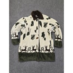 Denali Reversible Hooded Heavy Fleece Coat Deer & Pine Branch Print Women Small‎